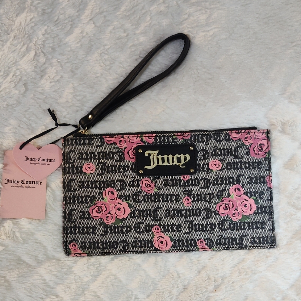 Juicy Couture Black and Pink Floral Wristlet